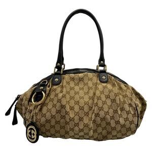 Gucci Handbag 223974 Beige Dark Brown Jacquard Leather